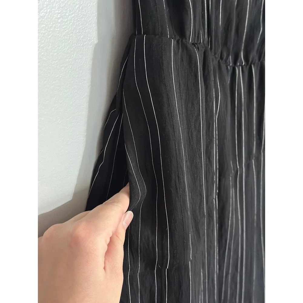 Vince Drapey Stripe Tiered Dress Midi Length Size 16